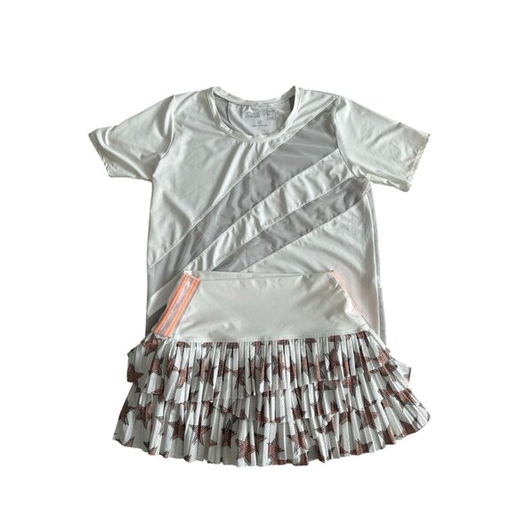 LUCKY IN LOVE X Bethanie Mattek Sands Worn White Star Print Top Skort Set Sz M - Picture 1 of 11